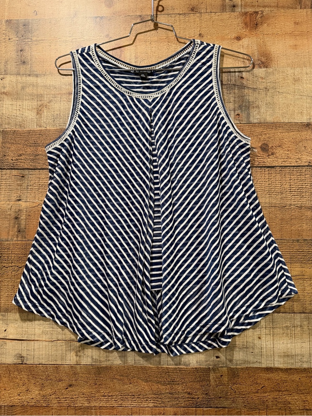 new directions Navy & White Striped Swing Tank Top Size Petite XL